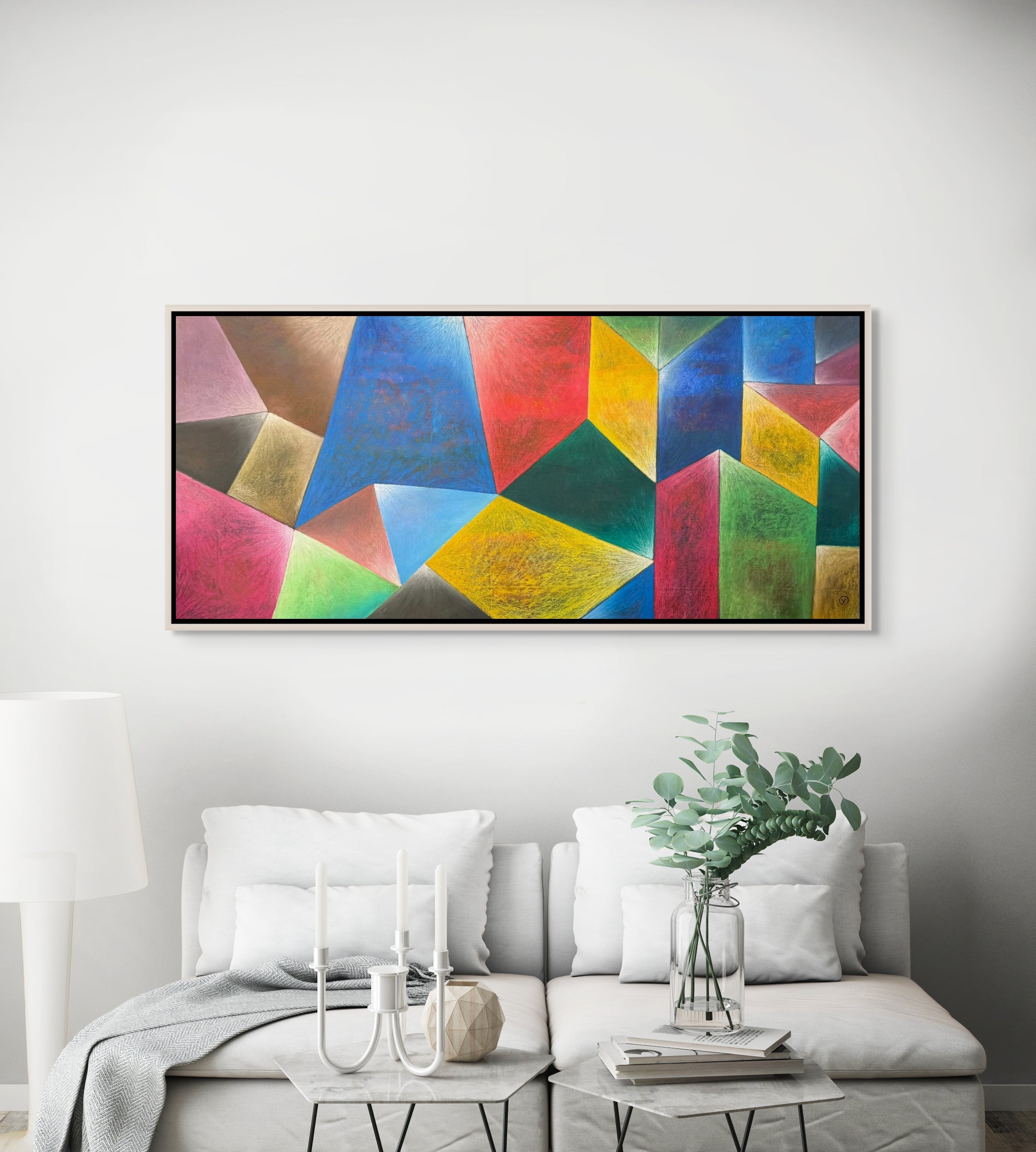 'CUBE', 2025, oil pastels on canvas, 150  x 65 cm