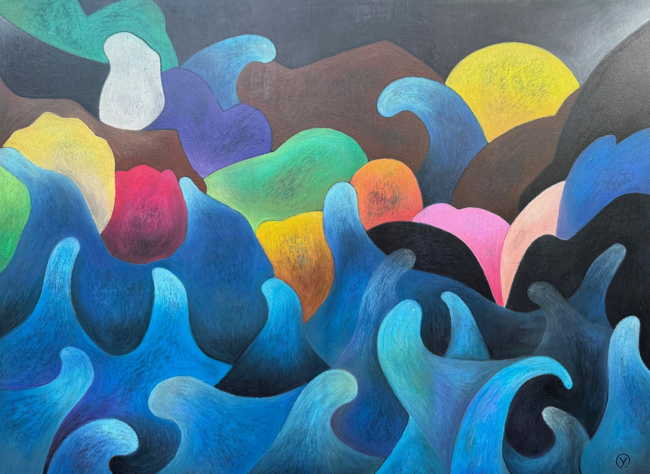 'WAVE', 2025, oil pastels on canvas, 120 x 90 cm