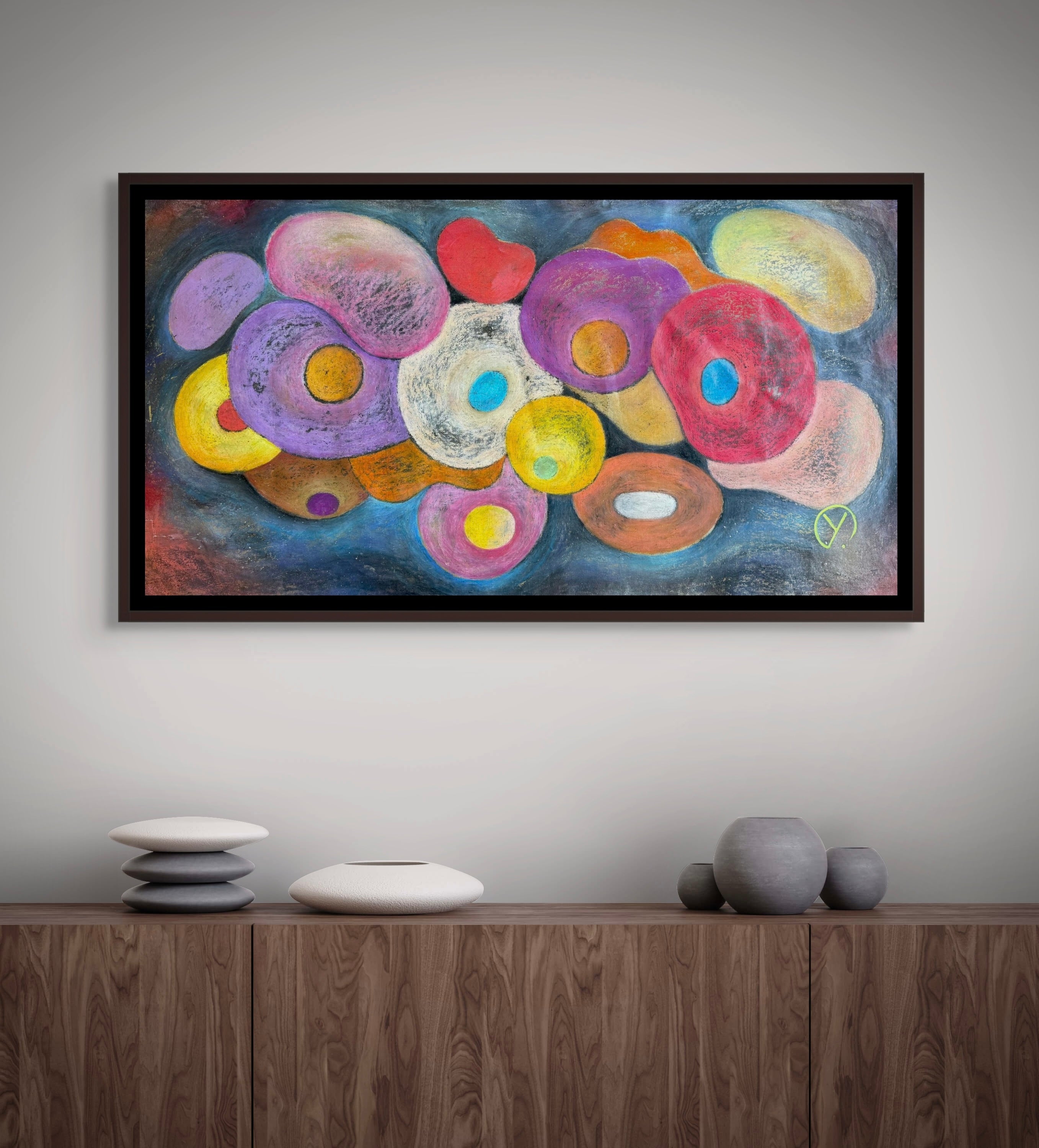 'HOPE VI : Le jardin illuminé' oil pastel on canvas 50 x 95 cm