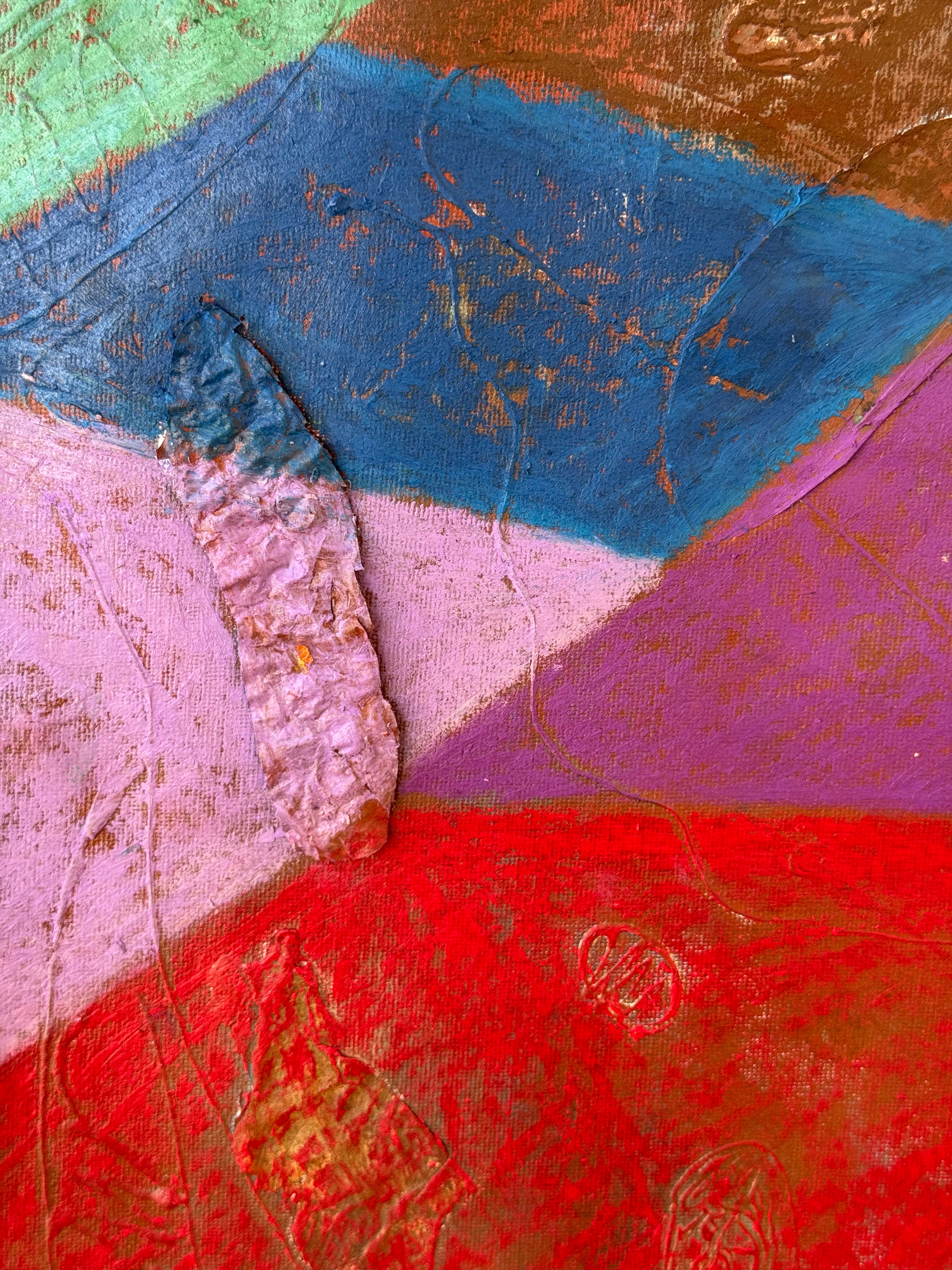 'CUBE X' 2026 ; oil pastel on canvas and collage.