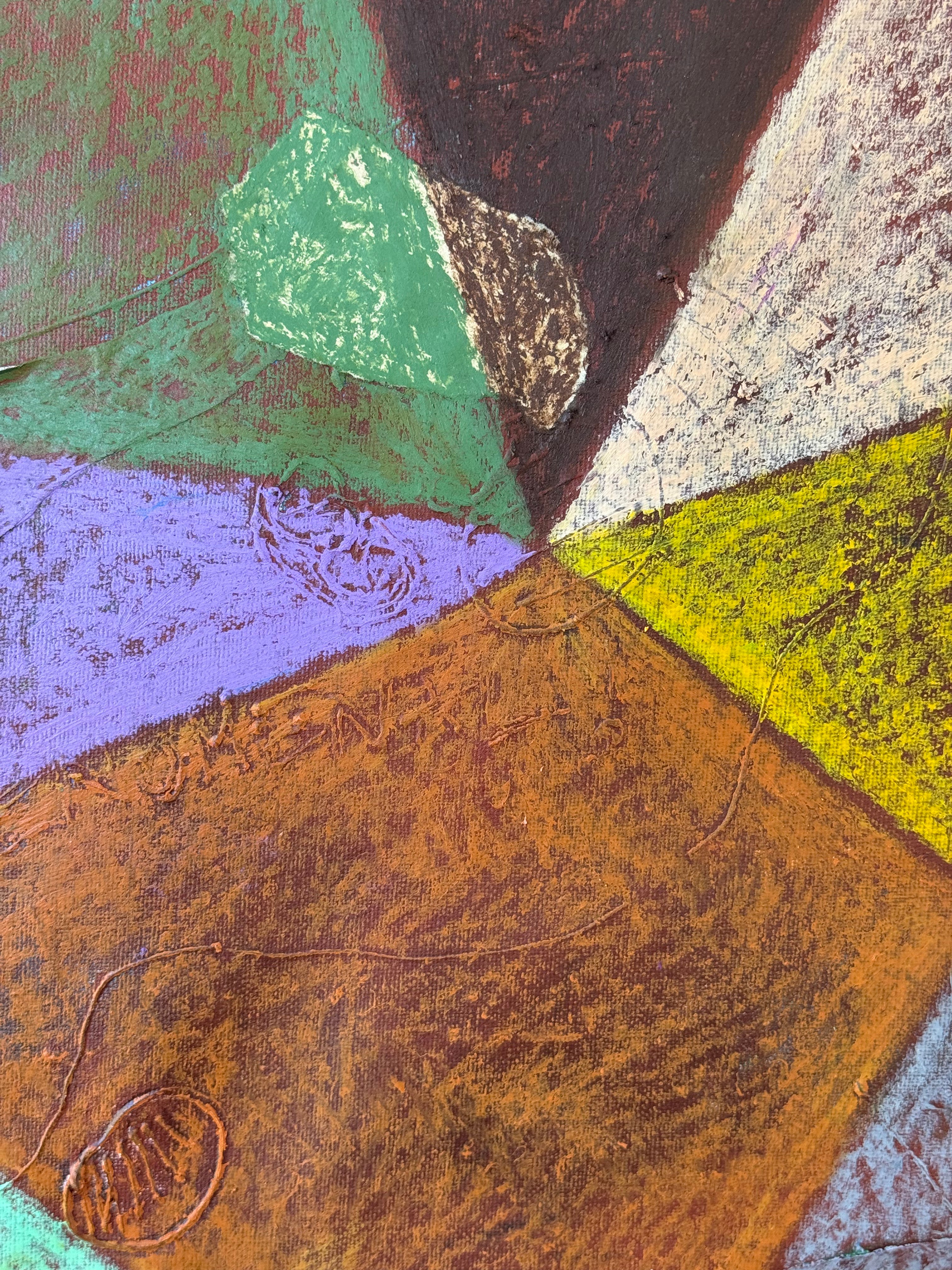 'CUBE X' 2026 ; oil pastel on canvas and collage.