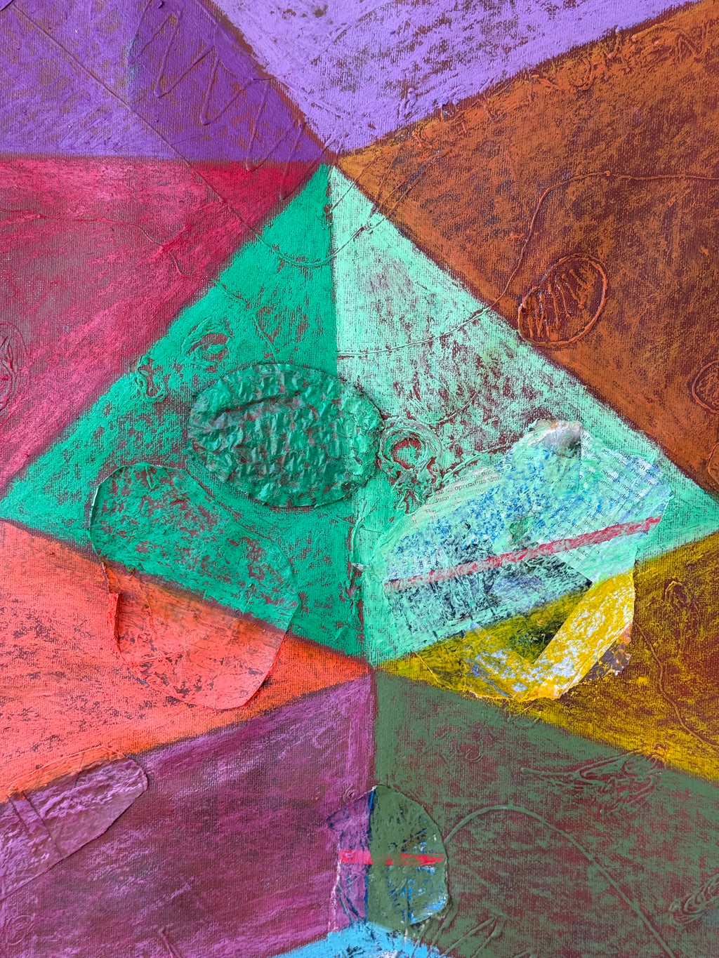 'CUBE X' 2026 ; oil pastel on canvas and collage.