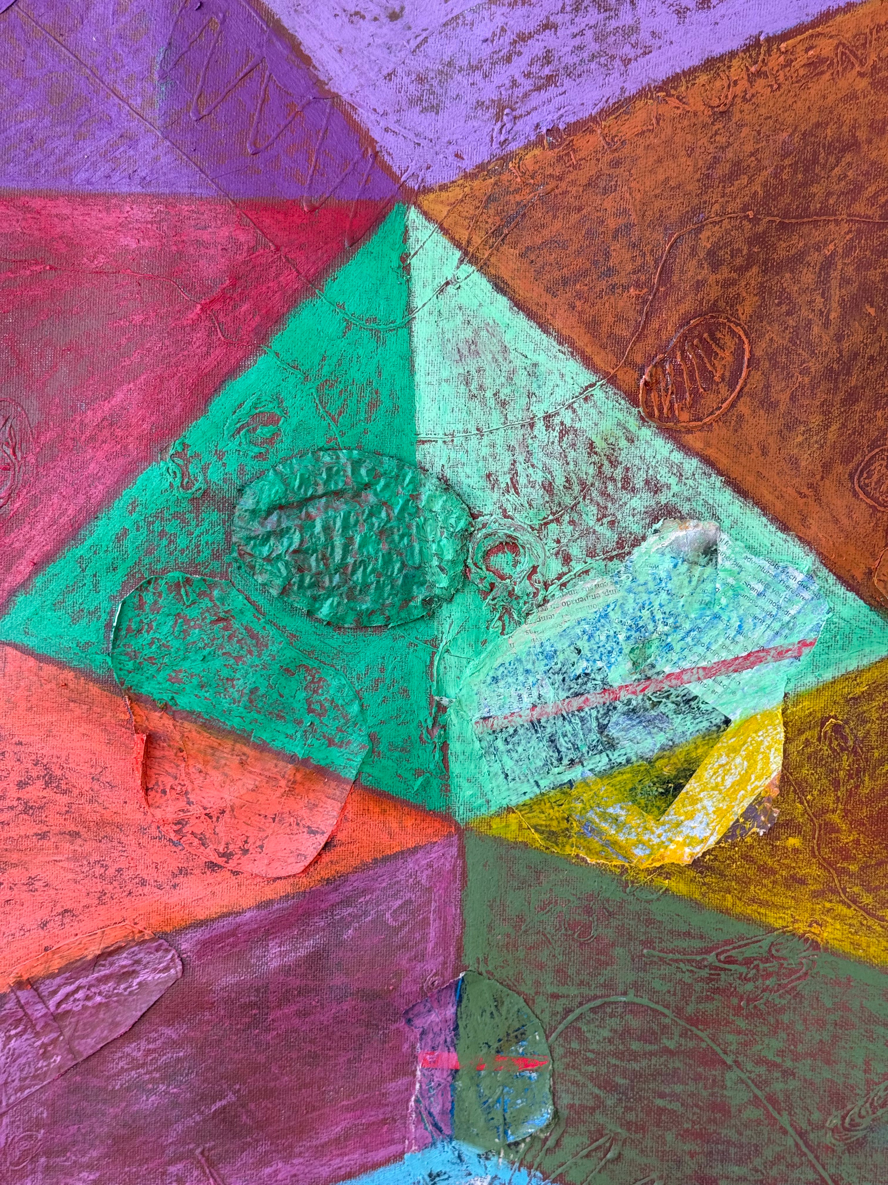 'CUBE X' 2026 ; oil pastel on canvas and collage.