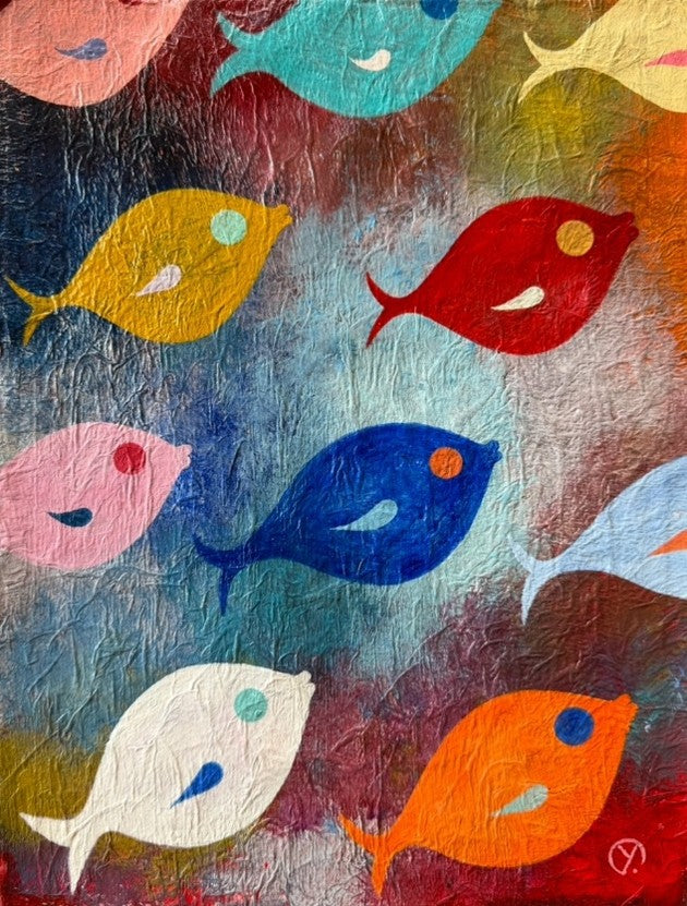 'TROUBLED WATERS I", 2017, acrylic on papier mâché, 32 x 24 cm