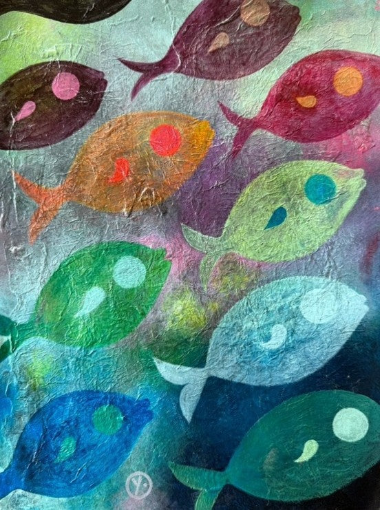 'TROUBLED WATERS II", 2017, acrylic on papier mâché, 32 x 24 cm