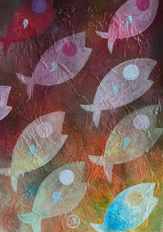 'TROUBLED WATERS III", 2017, acrylic on papier mâché, 32 x 24 cm