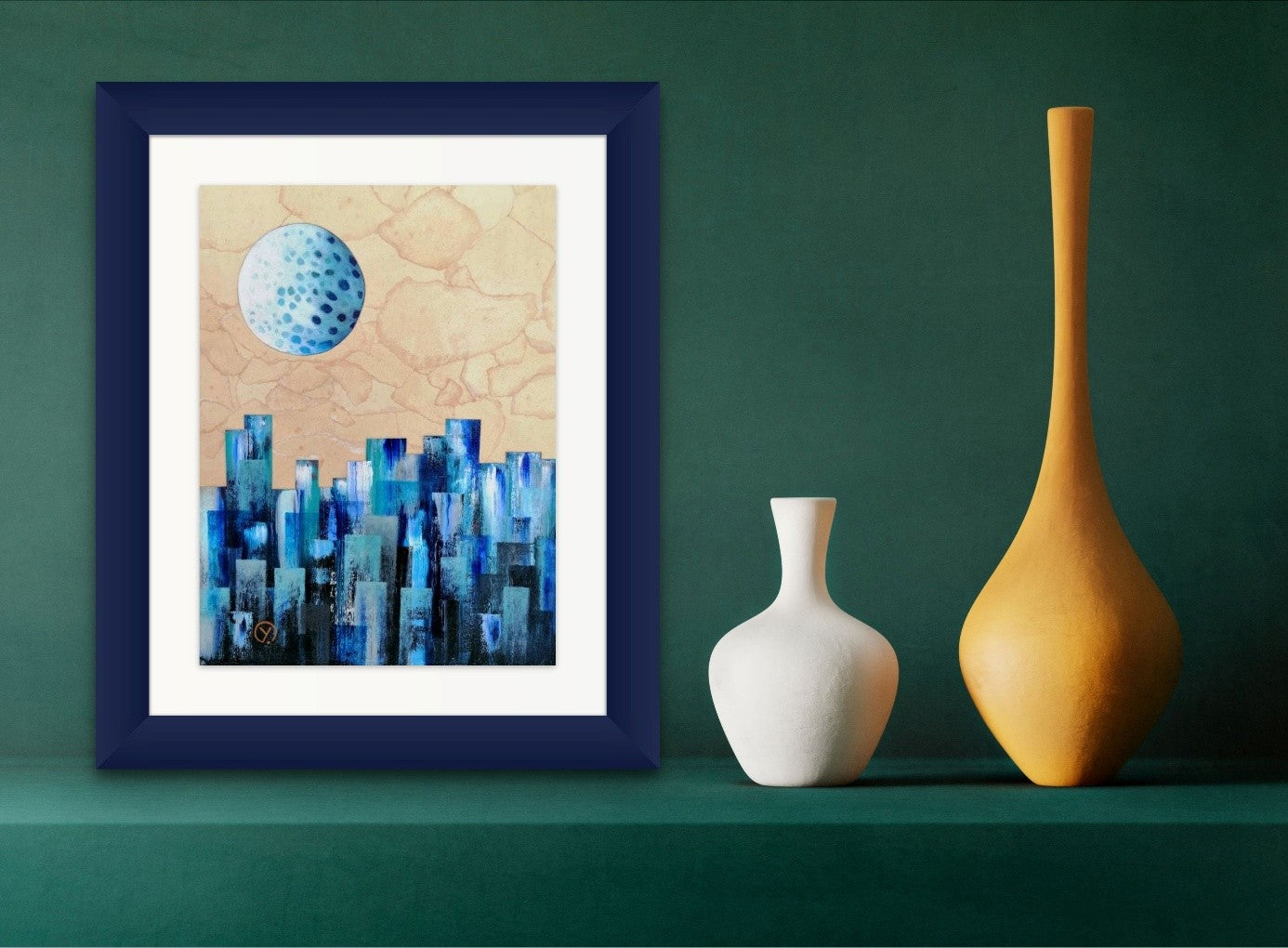 'BIG CITY BLUE', 2019, acrylic on paper and collage, 32 x 25 cm