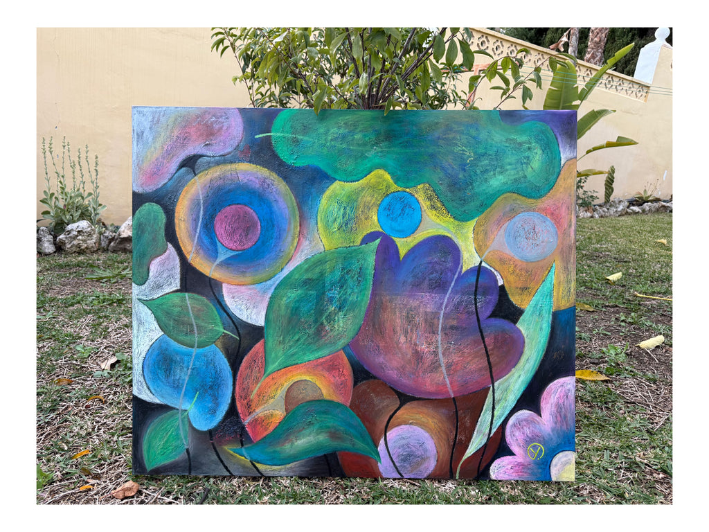 ´HOPE IV’, oil pastel on Canvas & collage, 100 x 120 cm