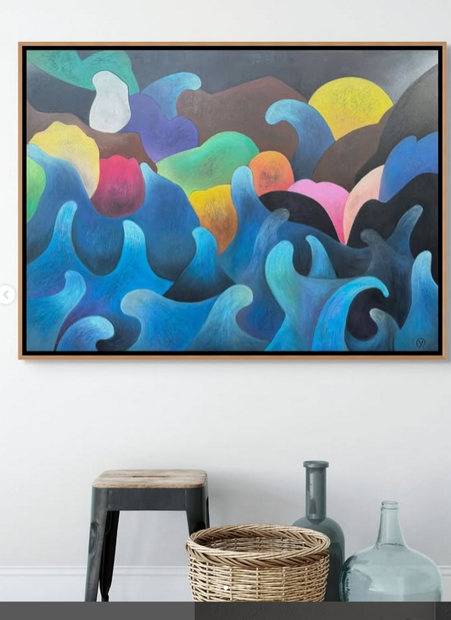 'WAVE', 2025, oil pastels on canvas, 120 x 90 cm